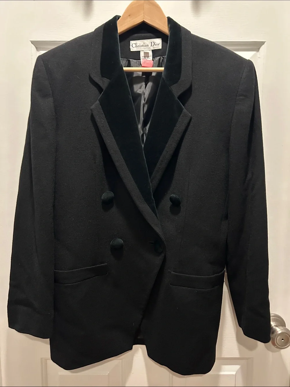 Vintage Dior Black Double-Breasted Blazer with Velvet Lapel